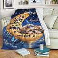 Shih Tzu blanket displayed on a sofa with moon, butterfly, paw print, and starry artwork