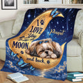 Shih Tzu throw blanket draped across a sofa with celestial moon and butterfly design