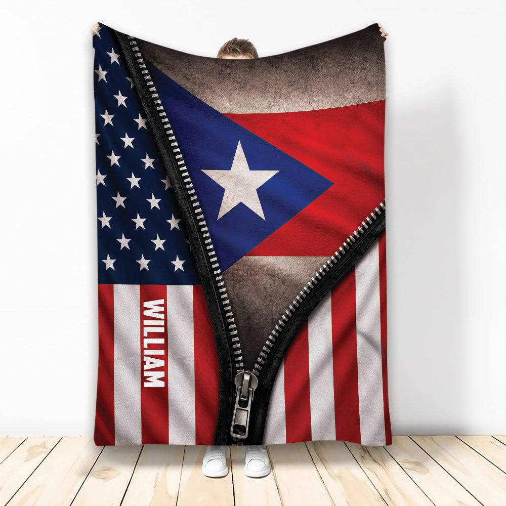 Puerto Rico flag throw blanket with red, white, and blue stars-and-stripes artwork displayed upright