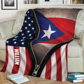 Puerto Rican flag throw blanket styled across a couch for cozy living room decor
