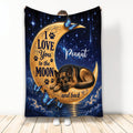 German Shepherd throw blanket with a sleeping dog on a golden moon under stars and blue butterflies