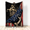 Wrestling throw blanket with vintage grappling artwork and patriotic red, white, and blue design