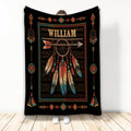 American Native throw blanket featuring a colorful dreamcatcher, feathers, arrows, and geometric tribal-inspired artwork