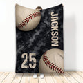 Baseball throw blanket with large baseballs, dark camouflage artwork, and distressed sports styling
