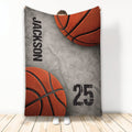 Basketball throw blanket with orange basketball artwork and distressed gray sports design