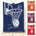 Basketball throw blanket displayed upright with hoop artwork and several color variations