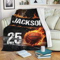 Flaming basketball throw blanket displayed across a living room couch