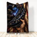 Welder throw blanket featuring a protective welding helmet, bright sparks, patriotic stars, and rugged flag-inspired artwork