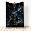 Black guitar throw blanket with electric blue lightning and shattered-glass artwork
