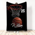 Black basketball blanket featuring a hoop, basketball, and bold sports artwork