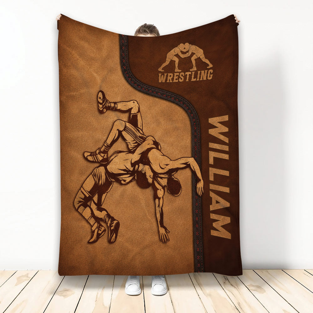 Wrestling throw blanket with vintage grappling artwork and bold athletic design
