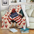 Rooster chicken blanket draped over a sofa with patriotic Americana artwork