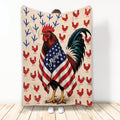 Chicken throw blanket featuring a detailed rooster in patriotic red, white and blue artwork