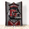 Custom trucker blanket featuring a red semi truck with rugged metallic and red flame artwork