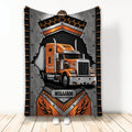 Trucker blanket featuring an orange semi-truck with rugged metallic and flame-inspired artwork