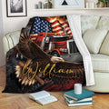 Trucker Throw Blanket Draped on a Sofa with Red Semi Truck and Eagle Design