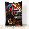 Custom Trucker Blanket with Red Semi Truck, Bald Eagle, and American Flag Artwork