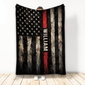 Firefighter throw blanket with distressed American flag artwork and a bold thin red line design