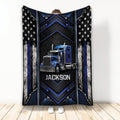 Blue semi-truck Trucker blanket with patriotic stars, bold black and blue graphics, and industrial styling