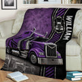 Trucker Throw Blanket featuring a large purple semi truck in a cozy living room setting