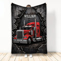 Red semi truck blanket with rugged industrial metal artwork and dramatic distressed background