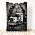 Trucker throw blanket featuring a silver semi truck in a rugged industrial design