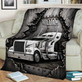 Close view of a semi truck throw blanket with metallic gears and industrial styling