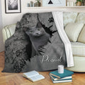 Russian Blue cat blanket displayed on a sofa with a dramatic gray cracked-wall artwork
