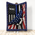 Police throw blanket with thin blue line, American flag artwork, stars, and raised fist graphic