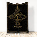 Black and gold Tree Of Life blanket with ornate circular artwork and symbolic border