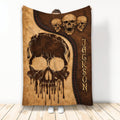 Distressed brown Skull Throw Blanket with large dripping skull artwork and three smaller skulls