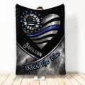 Police throw blanket featuring a patriotic sunflower, thin blue line emblem, stars, and blue and silver artwork
