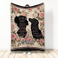 Custom Dachshund blanket with woman and wiener dog silhouettes, pink roses, heartfelt dog friendship quote and custom name