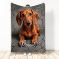 Dachshund blanket featuring a realistic brown sausage dog on a cracked gray stone background