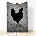 Black chicken silhouette blanket with a rustic cracked gray stone background