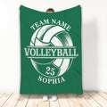 Green volleyball throw blanket displayed vertically with bold white sports artwork