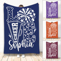 Cheerleading blanket collage showing megaphone, pom-poms, stars and colorful design options