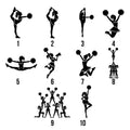 Cheerleading style selection guide showing ten cheerleader silhouettes and stunt formations