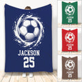 Soccer throw blanket with dynamic soccer ball artwork and bold sports design in multiple colors