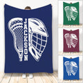 Lacrosse throw blanket displayed in blue, green, maroon, and royal blue color variations