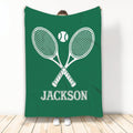 Green tennis throw blanket with white crossed racquets and tennis ball sports artwork