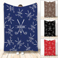 Custom golf blanket displayed in blue with crossed golf clubs and golf ball artwork in multiple color options