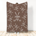 Brown custom golf throw blanket featuring repeating golf club and golf ball illustrations