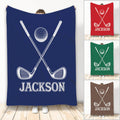 Golf throw blanket featuring crossed golf clubs, a golf ball, and bold color variations