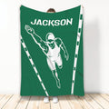 Green swimming throw blanket with a streamlined swimmer illustration and white lane border