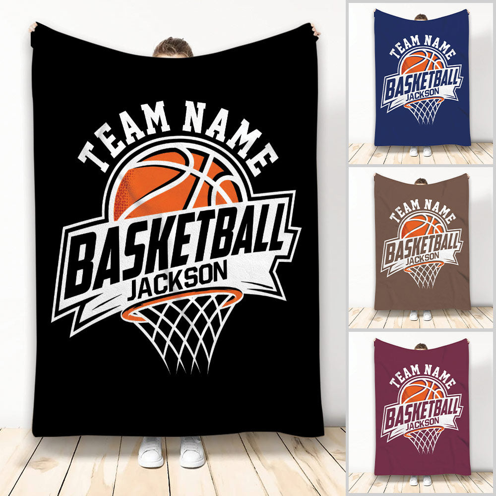 Basketball throw blanket with bold hoop artwork and team-style sports design in multiple color options
