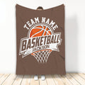 Brown basketball throw blanket featuring a large basketball, hoop, and team sports emblem