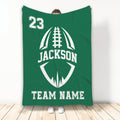 Green football blanket displayed upright with a bold stylized football graphic