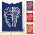 Lacrosse throw blanket featuring a white helmet and lacrosse stick graphic in multiple color options