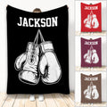 Boxing throw blanket with bold white boxing glove artwork on a black background